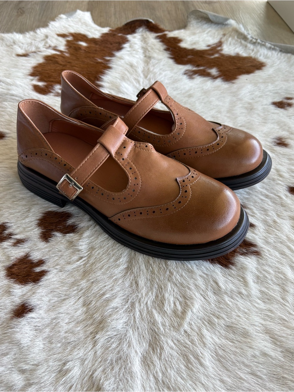 NEW Classic Brown real LEATHER Mary Janes with detailing and chunky sole